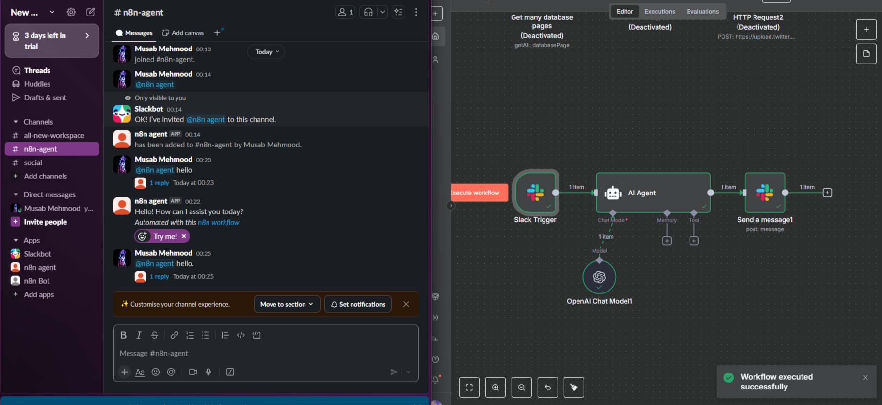 An agent that responds to slack messages in channel